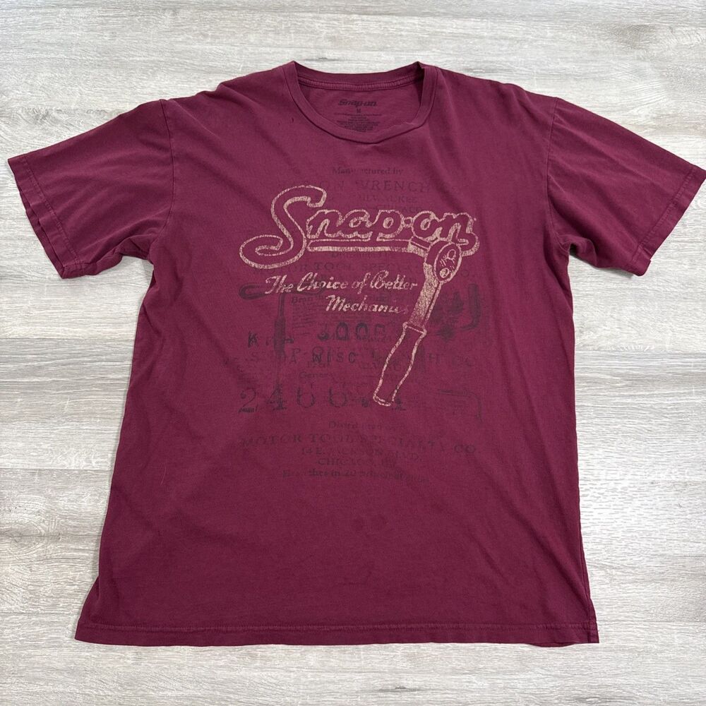 Snap-on Shirt Wrench Tools Mechanic Men’s Burgundy Medium Cotton Distressed